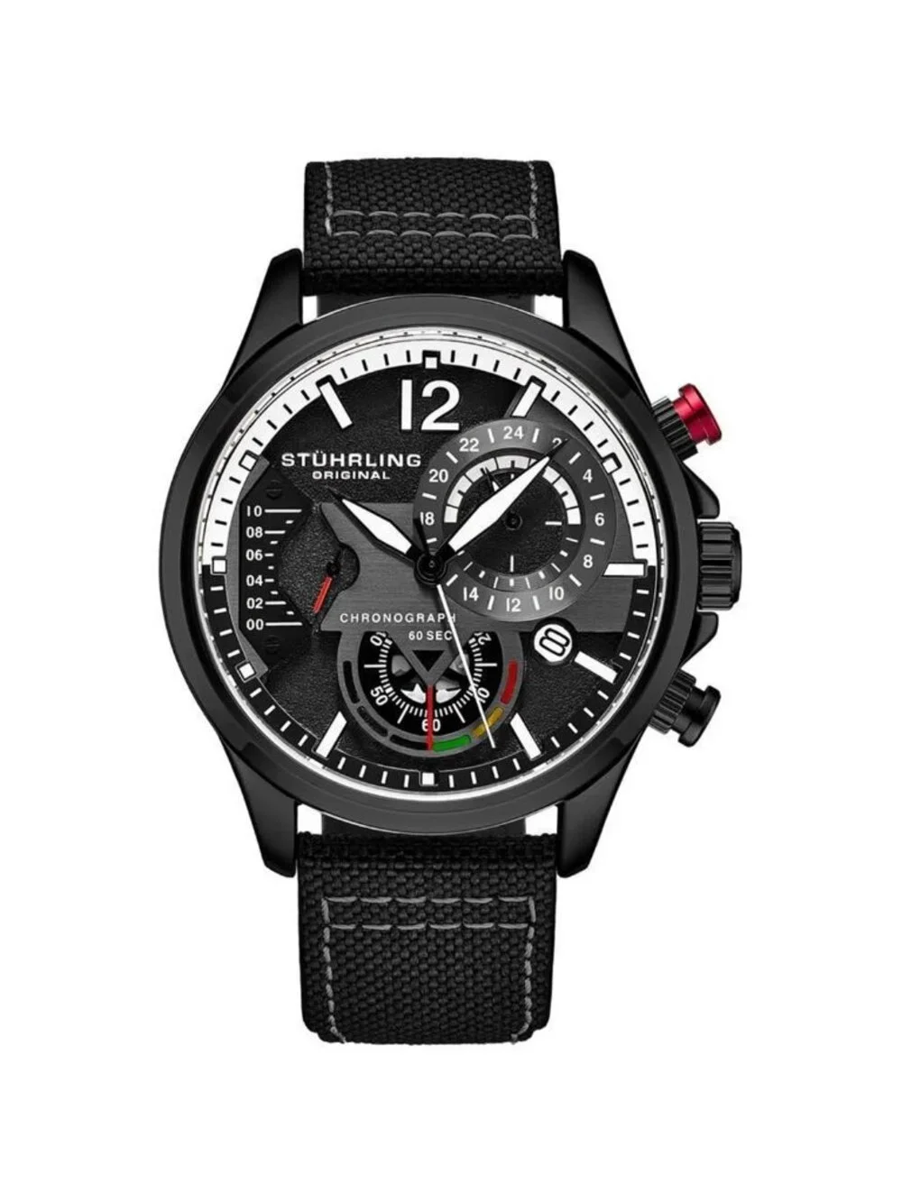 NWT Stuhrling Original Aviator Chronograph Quartz Black Dial Men's Watch
